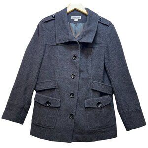 Jonathan Michael Womens Preppy Classic Lambs Wool Button Up Coat  Sz 14 Gray